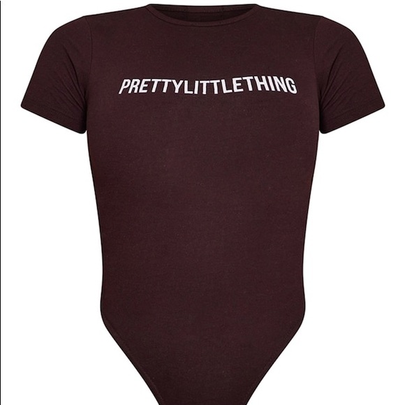 BNWT | PRETTYLITTLETHING Logo Chocolate Brown Short Sleeve Bodysuit - Picture 8 of 9